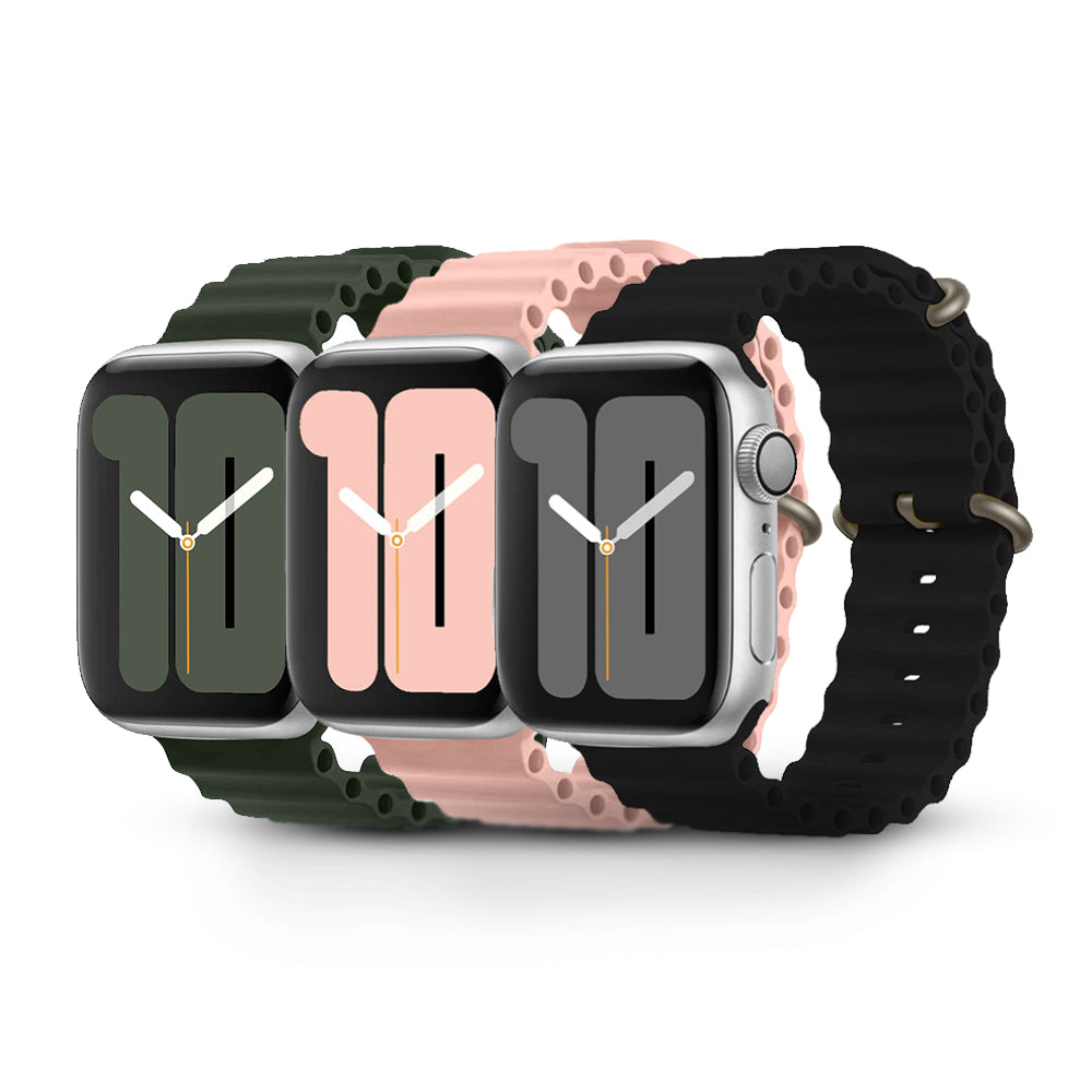 Apple Watch Ultra 49mm / 45mm / 44mm / 42mm | Silicone Ocean Band | Light Pink/Black/Green
