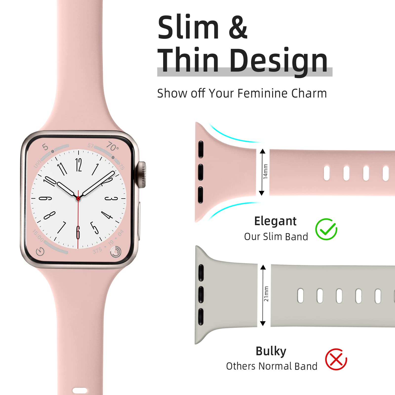 O Ozone - 6 Pack Slim Bands Compatible with Apple Watch Band 42mm 44mm 45mm 49mm for Women Men - Multi color