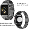 Stainless Steel Watch Band with Case Compatible with Apple Watch Series 9/8/7 (45mm)- Classic Silver Black