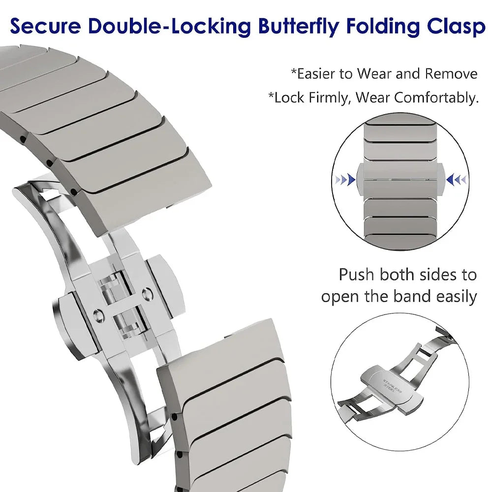 Apple Watch Ultra 2 Band 49mm 45mm 44mm 42mm, Titanium Band Stainless Steel Metal Wristband with Butterfly Buckle