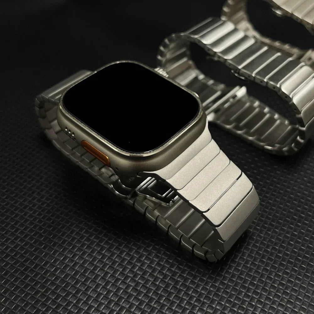 Apple Watch Ultra 2 Band 49mm 45mm 44mm 42mm, Titanium Band Stainless Steel Metal Wristband with Butterfly Buckle