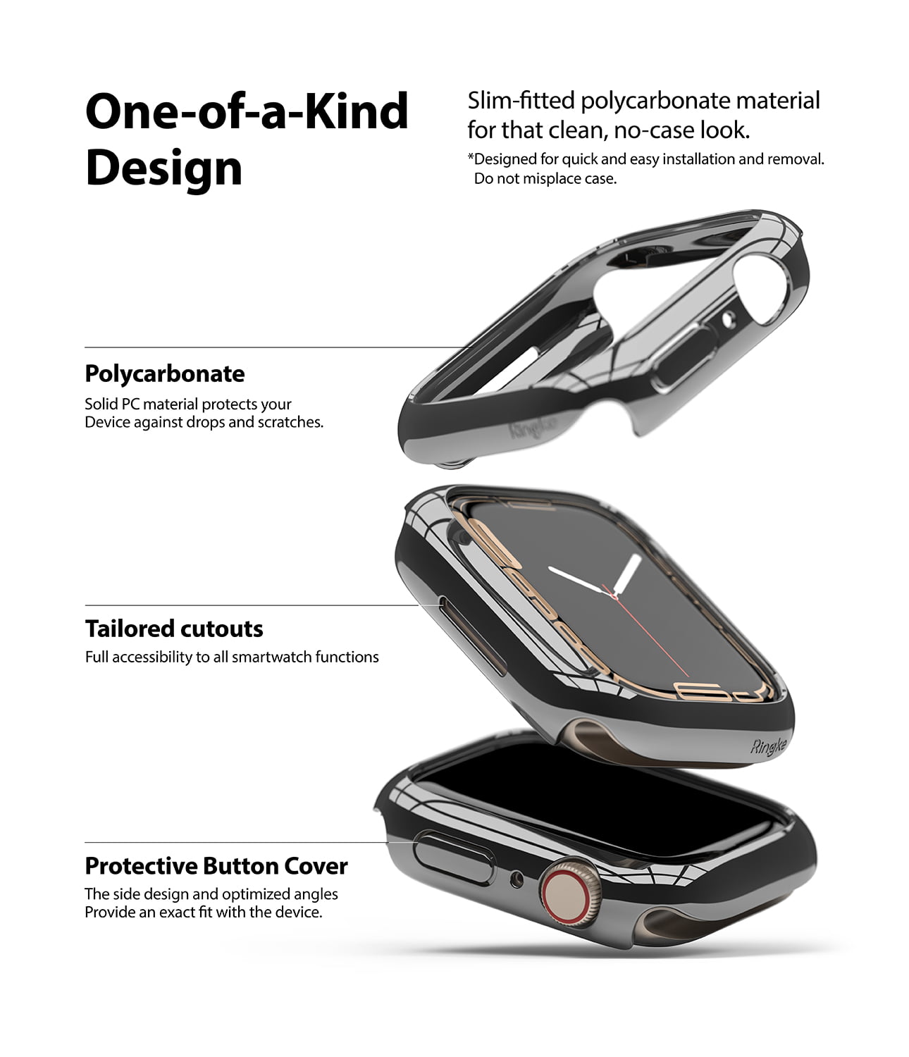 Apple Watch 9 / 8 / 7 45mm Apple Watch Series (45mm) Case | Slim Series| Clear + Dark Chrome