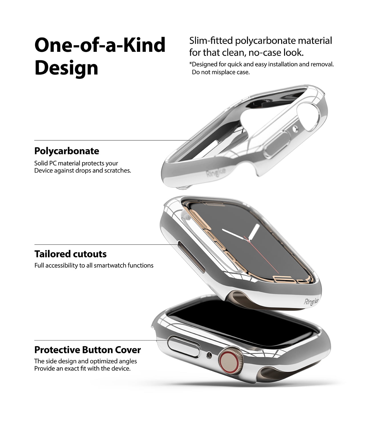 Apple Watch 9 / 8 / 7 41mm Apple Watch Series (41mm) Case | Slim Series| Clear + Chrome