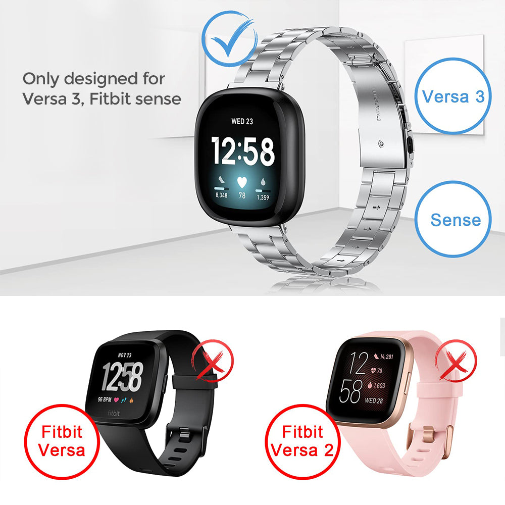 Metal Watch Band | Fitbit Sense & Fitbit Versa 3 Smart Watch| Black/Silver