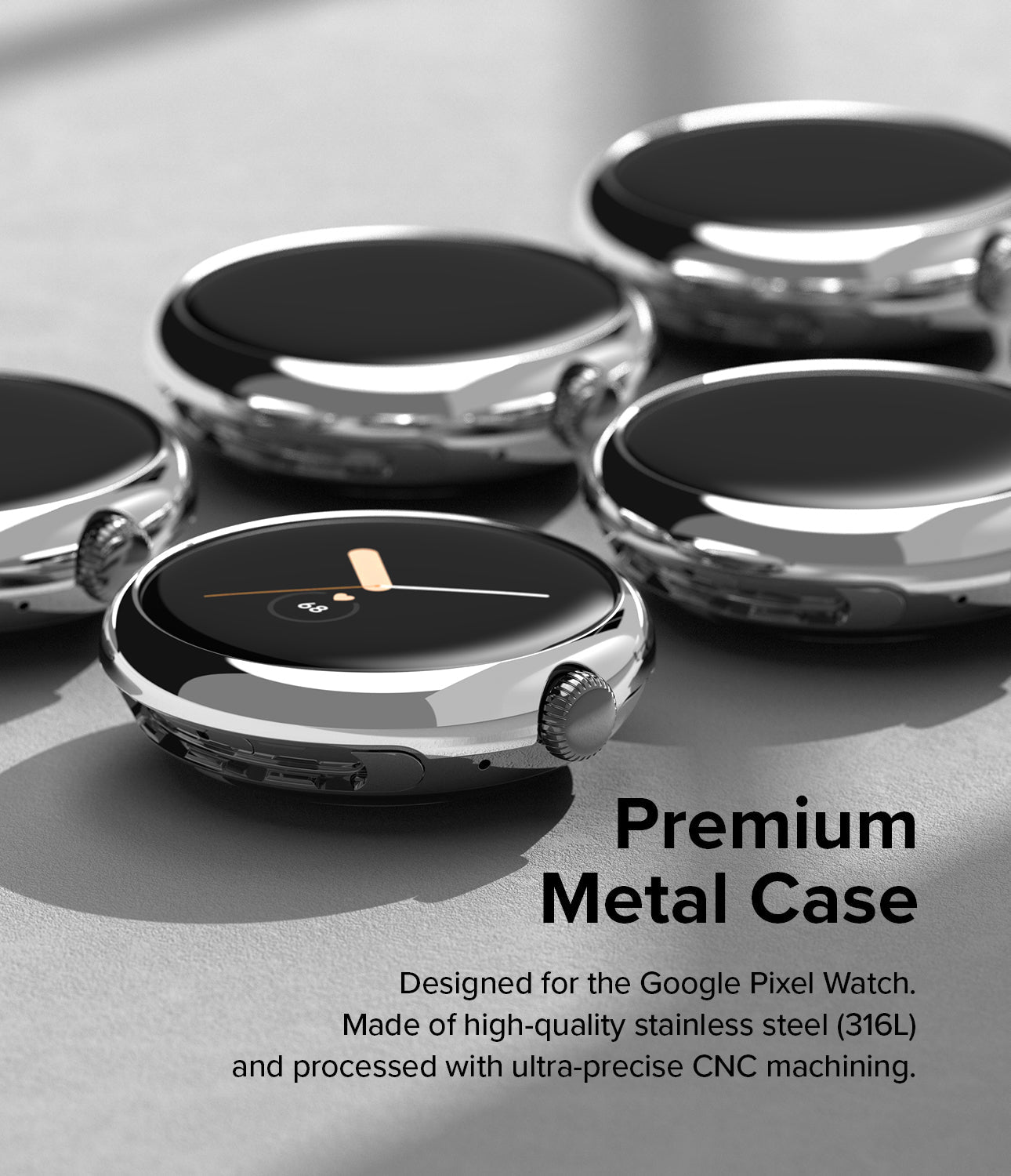 Google Pixel Watch | Bezel Styling Case Adhesive Frame Ring Cover | Silver