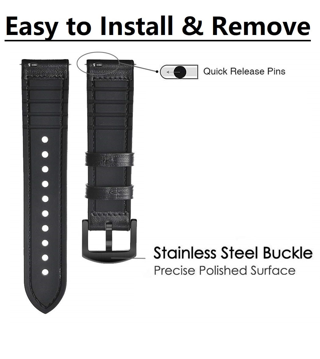 Samsung Galaxy Watch 3 45mm /46mm / Gear S3 Frontier / Classic / Watch GT 2 46mm | 22mm Soft Leather Strap | Black