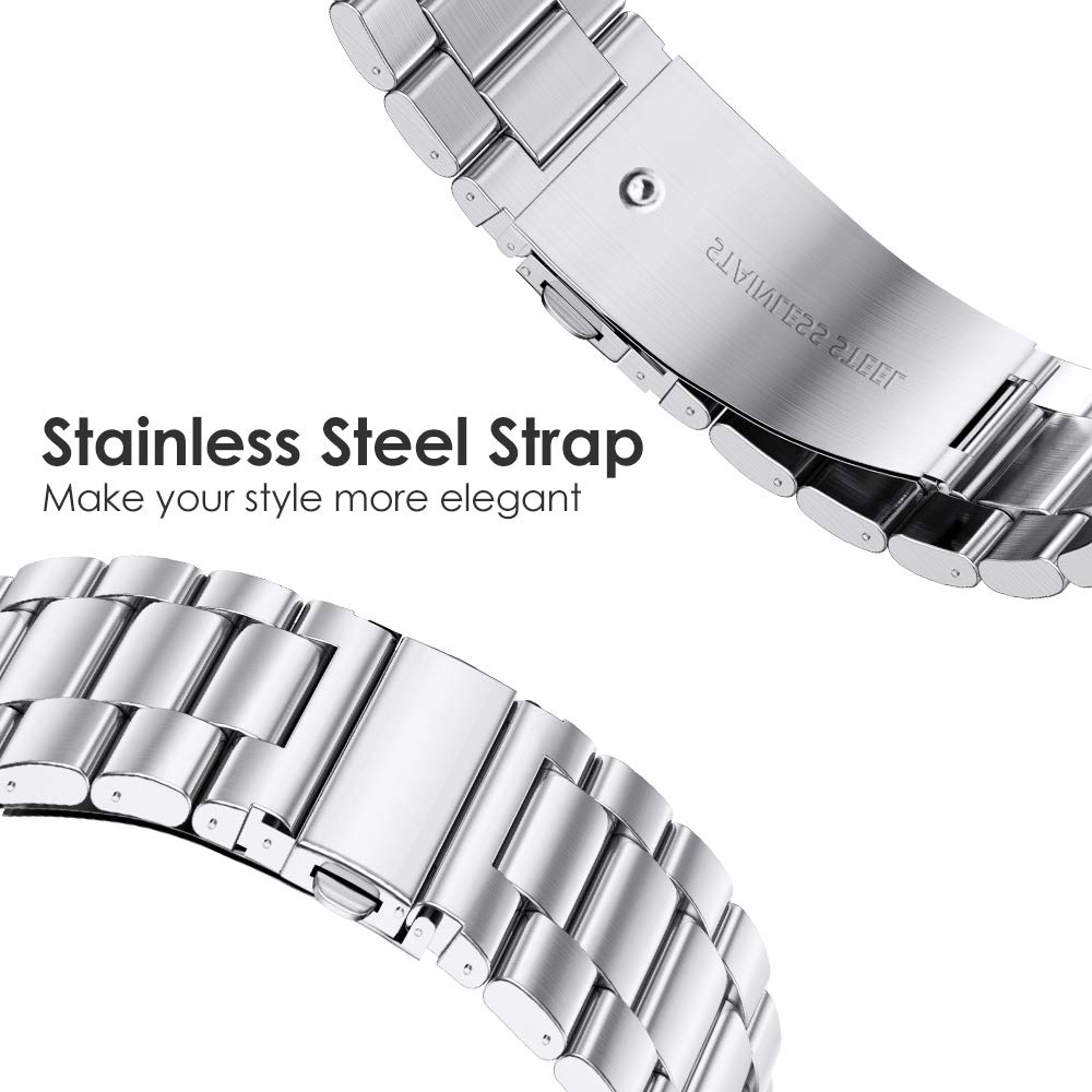 Samsung Galaxy Watch 3 45mm /46mm / Gear S3 Frontier / Classic / Watch GT 2 46mm | Metal Watch Band Straps | Silver