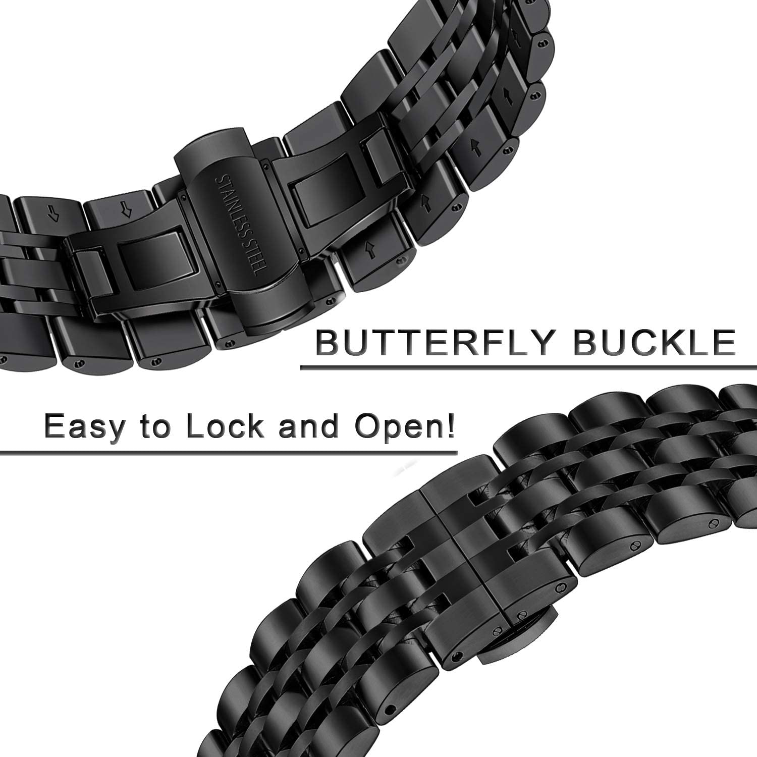 Samsung Galaxy Watch 3 45mm /46mm / Gear S3 Frontier / Classic / Watch GT 2 46mm | Metal Watch Band Straps | Black