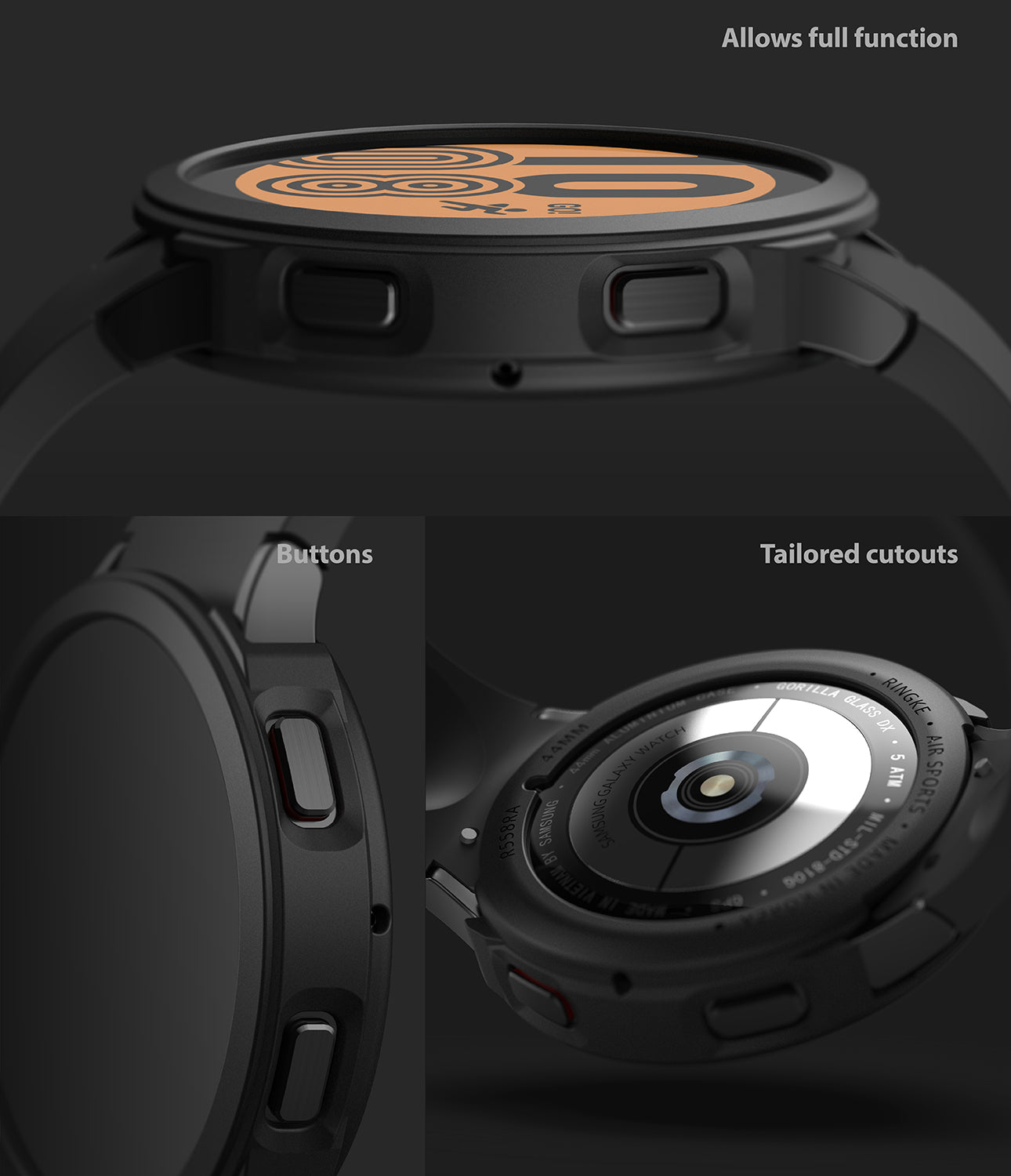 Samsung Galaxy Watch 4 44mm Case| Air Sports Series| Black