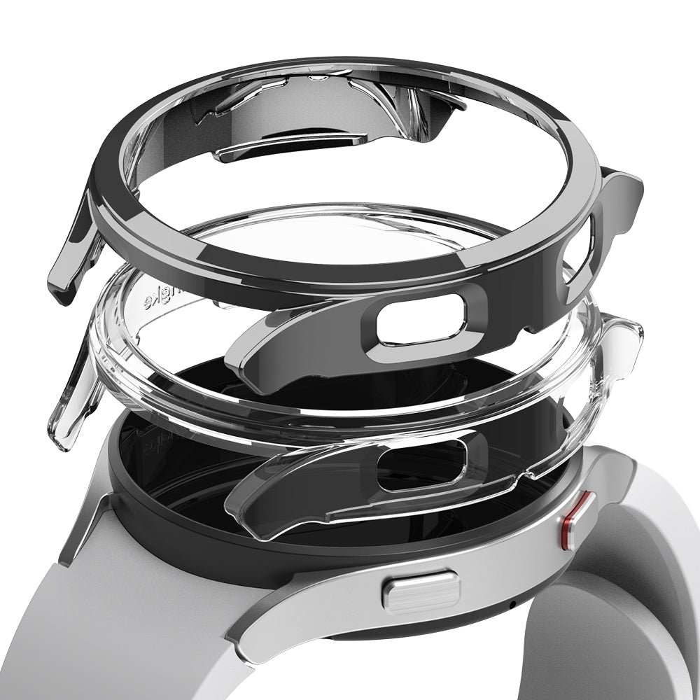 Samsung Galaxy Watch 4 44mm Case| Slim Series| Clear + Dark Chrome