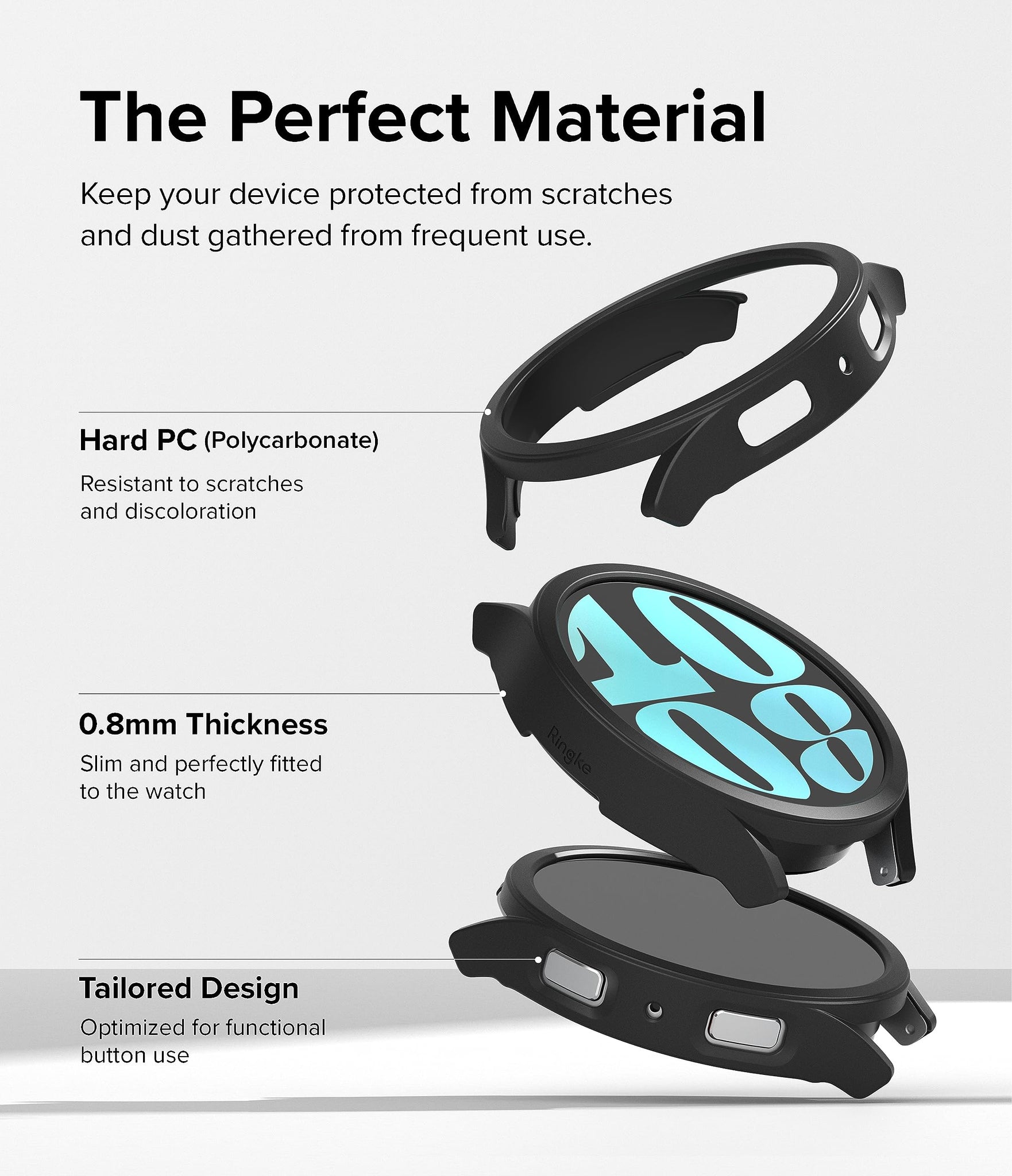 Samsung Galaxy Watch 6 40mm Case| Slim Series | Clear + Matte Black
