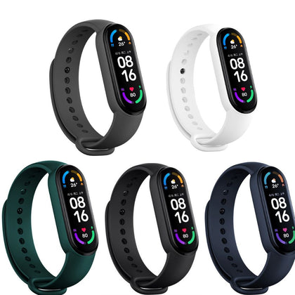 Xiaomi Mi Band 6 / 5 | Silicone Watch Band Strap  [Pack Of 5]  | Black/Grey/Blue/Green/White