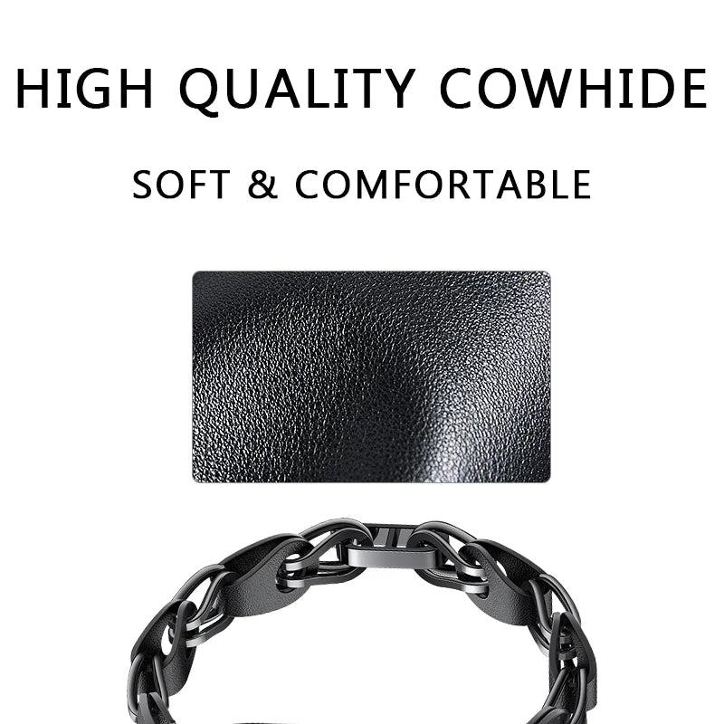 Xiaomi Mi Band 8 Stainless Steel Leather Ring Chain Belt | Black