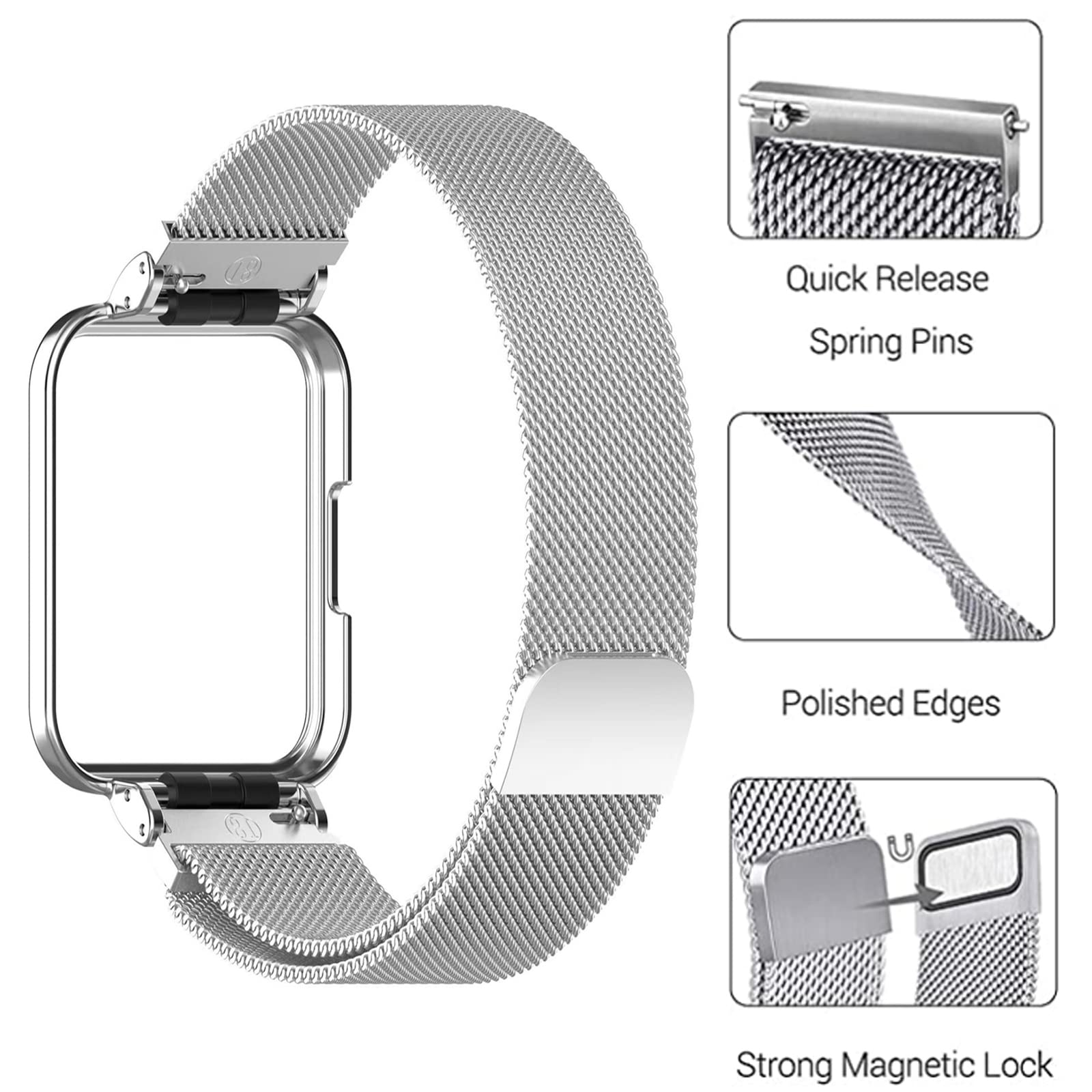 O Ozone - Redmi Watch 2 Lite /Xiaomi Mi Watch 2 Lite | Milanese Stainless Steel Band - Silver