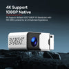 Smart Mini Projector with WiFi and Bluetooth [Android 13.0/Electric focus] Portable Projector 4K Support, HD 1080P Supported Home Theater Video Projector -White