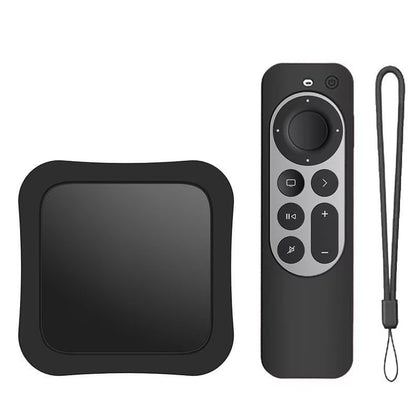 1 Set Silicone Case + Remote Cover for 2022 Apple TV 4K Wi-Fi TV Box Remote Cover- Black