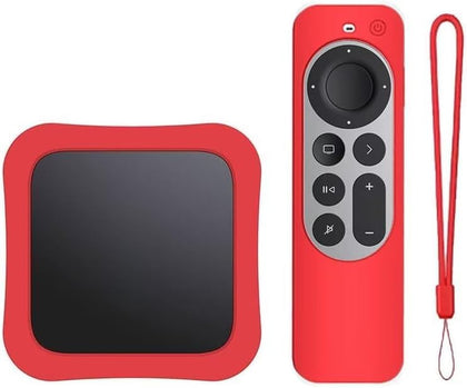 1 Set Silicone Case + Remote Cover for 2022 Apple TV 4K Wi-Fi TV Box Remote Cover- Red