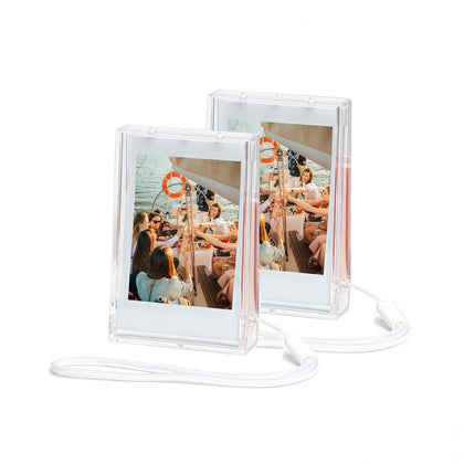 (Set of 2) Mini Photo Holder Storage Case , 3 inch Photo Pouch Instant Camera Film Accessories, Travel Photo Holder Protective Case w/Wrist Lanyard