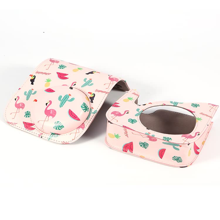 Case for Fujifilm Instax Mini 11/12 Case PU Leather Instant Camera Cover with Adjustable Strap - Flamingo Flower