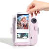 Clear Case Compatible with Fujifilm Mini 12 Instant Camera, Hard PC Cover with Adjustable Strap and Pocket & Decorative sticker - Pink