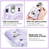 Clear Case Compatible with Fujifilm Mini 12 Instant Camera, Hard PC Cover with Adjustable Strap and Pocket & Decorative sticker - Purple