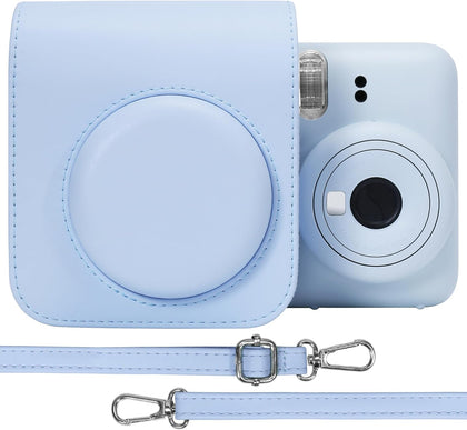 PU Leather Camera Case for Fujifilm Instax Mini 12 Instant Camera | Protective Cover with Adjustable Shoulder Strap | Paste Blue