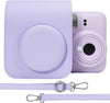 PU Leather Camera Case for Fujifilm Instax Mini 12 Instant Camera | Protective Cover with Adjustable Shoulder Strap | Lilac Purple