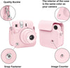 PU Leather Camera Case for Fujifilm Instax Mini 12 Instant Camera | Protective Cover with Adjustable Shoulder Strap | Blossom Pink