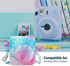 PU Leather Camera Case for Fujifilm Instax Mini 12 Instant Camera | Protective Camera Cover with Adjustable Shoulder Strap - Blue pink painting