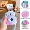 PU Leather Camera Case for Fujifilm Instax Mini 12 Instant Camera | Protective Camera Cover with Adjustable Shoulder Strap - Blue pink painting