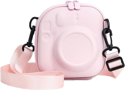 Universal Protective Camera Case for Fujifilm Instax Mini 12 11 9 8 SE 7+ 40, Instant Camera Bag Hard EVA Case with Shoulder Strap- Blossom Pink