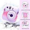 Protective Camera Case for Fujifilm Instax Mini 12 Instant Camera PU Leather Glitter Gradient Style Camera Bag with Shoulder Strap- Pink-Purple