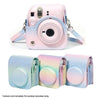 Protective Camera Case for Fujifilm Instax Mini 12 Instant Camera PU Leather Glitter Gradient Style Camera Bag with Shoulder Strap- Pink-Purple