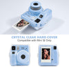 Clear Case for Fujifilm Instax Mini SE Instant Camera | Hard PC Cover with Film Pocket + Cute Sticker & Removable Strap | Blue