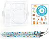 Clear Case for Fujifilm Instax Mini SE Instant Camera | Hard PC Cover with Film Pocket + Cute Sticker & Removable Strap | Blue
