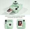 Clear Case for Fujifilm Instax Mini SE Instant Camera | Hard PC Cover with Film Pocket + Cute Sticker & Removable Strap | Green