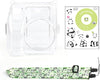 Clear Case for Fujifilm Instax Mini SE Instant Camera | Hard PC Cover with Film Pocket + Cute Sticker & Removable Strap | Green