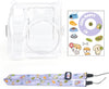 Clear Case for Fujifilm Instax Mini SE Instant Camera | Hard PC Cover with Film Pocket + Cute Sticker & Removable Strap | Purple