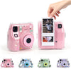 Clear Case for Fujifilm Instax Mini SE Instant Camera | Hard PC Cover with Film Pocket + Cute Sticker & Removable Strap | Purple