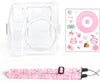 Clear Case for Fujifilm Instax Mini SE Instant Camera | Hard PC Cover with Film Pocket + Cute Sticker & Removable Strap | Pink