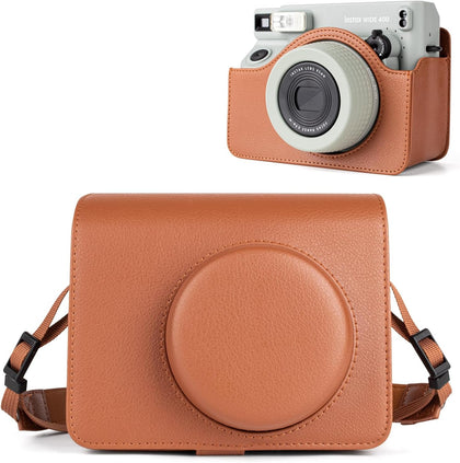 Camera Case for Instax Wide 400 Camera, PU Leather Protective Carrying Camera Bag with Adjustable Shoulder Strap- Brown