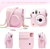 Camera Case for Fujifilm Instax Mini 12 Instant Camera, PU Leather Glitter Woven Camera Bag with Shoulder Strap & 64 Pockets Mini Photo Album- Pink