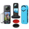 Insta360 X4 Accessories | 2 Pack Tempered Glass Screen Protector Film | Silicone Protective Case | Silicone Desktop Base Stand Non-Slip Mount Accessories | Blue