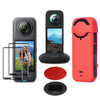 Insta360 X4 Accessories | 2 Pack Tempered Glass Screen Protector Film | Silicone Protective Case | Silicone Protective CaseSilicone Desktop Base Stand Non-Slip Mount Accessories | Red