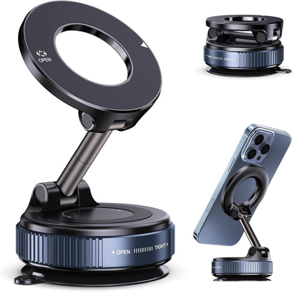 360° Magnetic Car Phone Holder – Dashboard & Windshield Mount with Strong Grip Suction Cup- Black