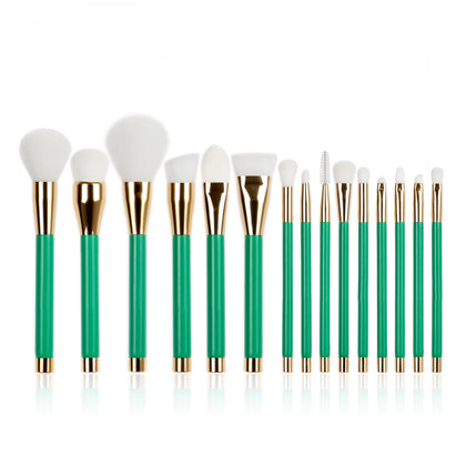 15 pcs Makeup Brush Set Professional Make Up Brushes Kit Wooden Handle -Green