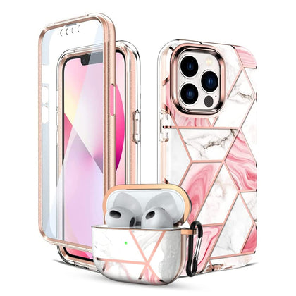 Marble Bundle For iPhone 14 Pro Max Case+ Airpods Pro 2 Case/Airpods Pro 2nd Generation Case | Marble Shockproof Bumper Stylish Slim Phone Cases |  Pink