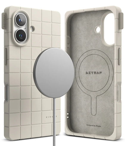 iPhone 16 Case Cover | Bitmap Silicone Magnetic Series| Beige