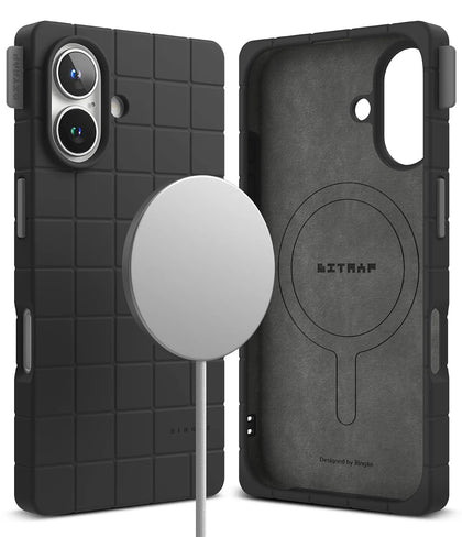 iPhone 16 Case Cover | Bitmap Silicone Magnetic Series| Black