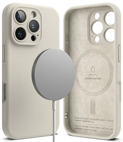 iPhone 16 Pro Case Cover | Silicone Magnetic Series | Stone